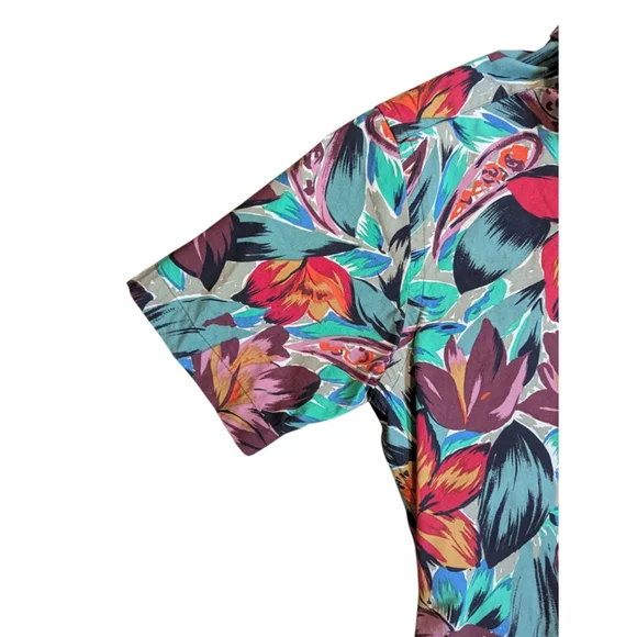 Vtg Lands End Tropical Floral Paisley Short Sleeve Button Down Shirt Womens 8 - Picture 3 of 6